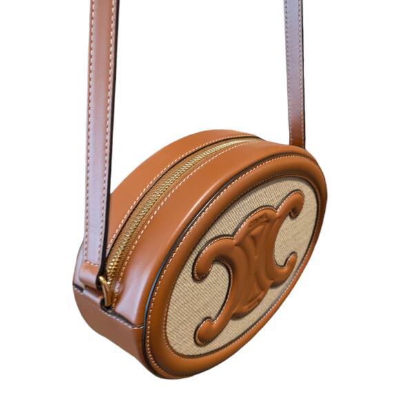 Cèline Canvas Calfskin Cuir Small Triomphe Oval Crossbody Purse - Picture 2 of 7